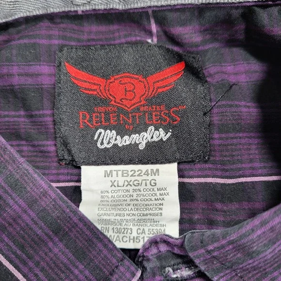 Relentless by Wrangler Long Sleeve Button Up Shirt Mens XL Purple Plaid Cool Max - Picture 2 of 9